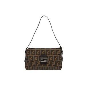 FENDI Mamma Bucket Handbag Zucca Brown Leather Canvas